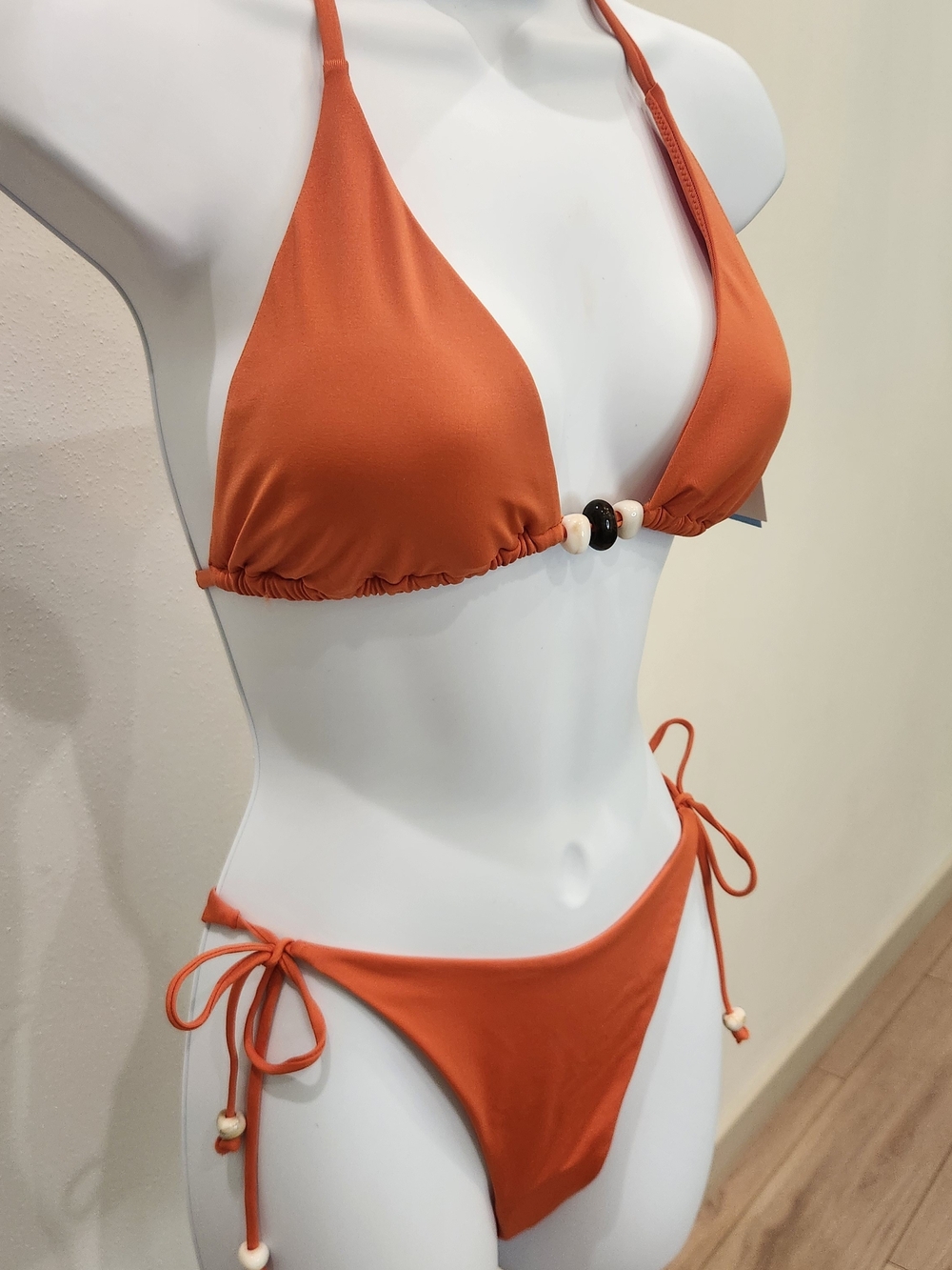 Women’s Triangle String Bikini in Orange with Bead Detail
